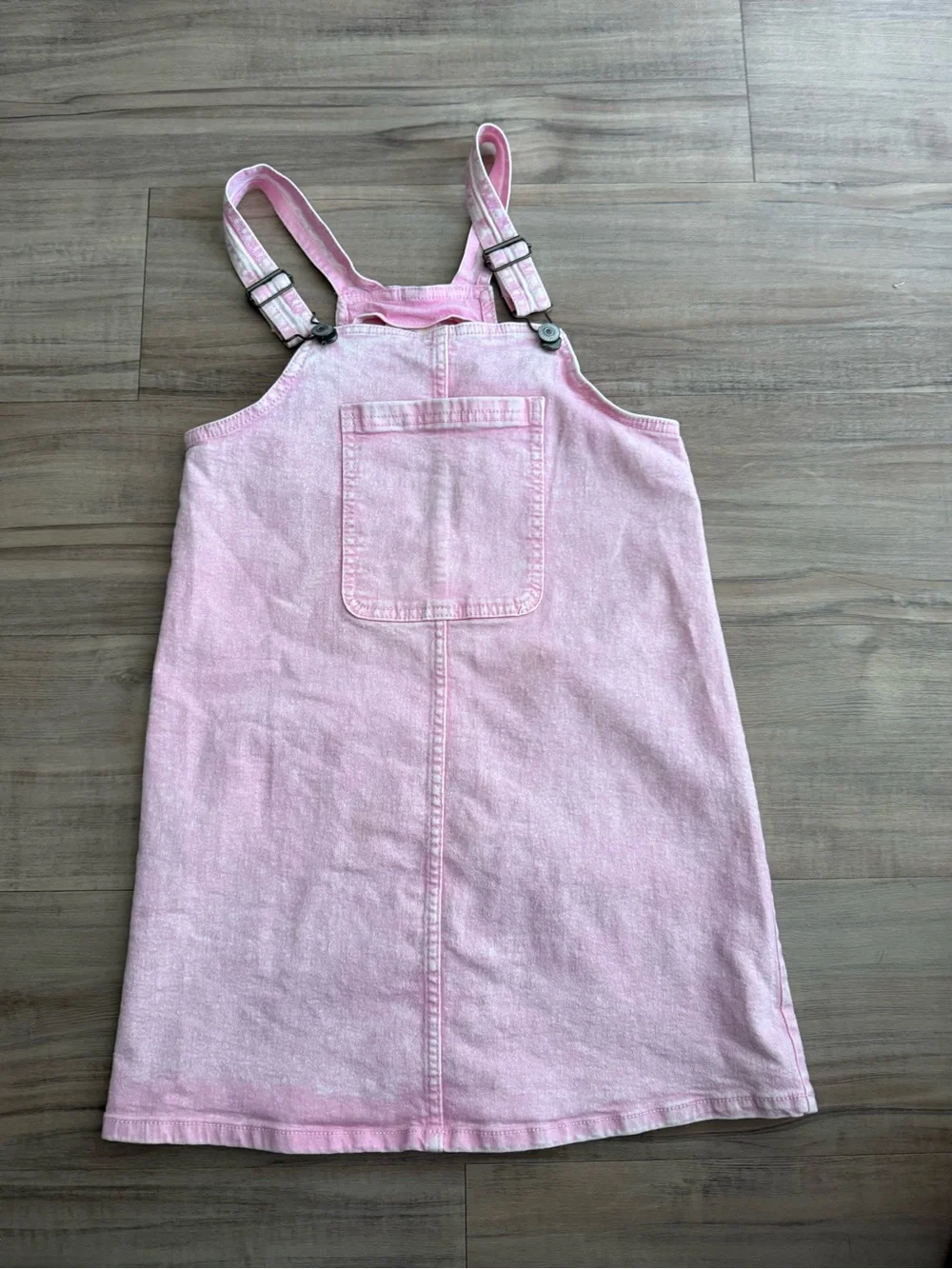 Girls' Pink Denim Overall Dress with Front Pocket
